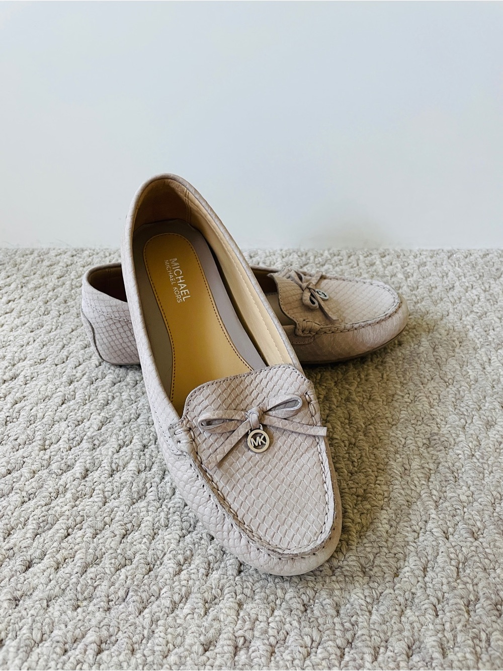 MICHAEL Michael Kors Women’s Taupe Embossed Leather Moccasins